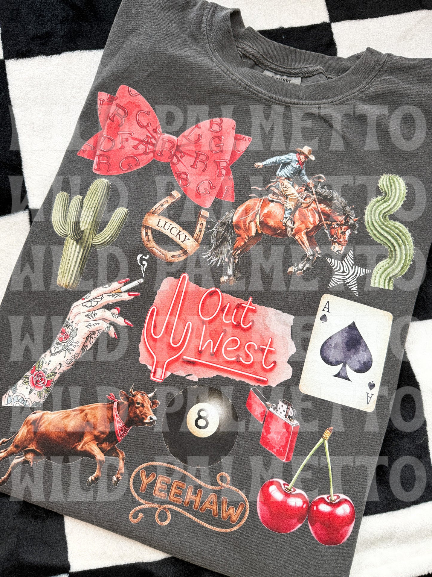 OUT WEST LUCKY WESTERN COLLAGE TEE