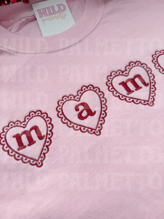 MAMA LACE HEART EMBROIDERED TEE