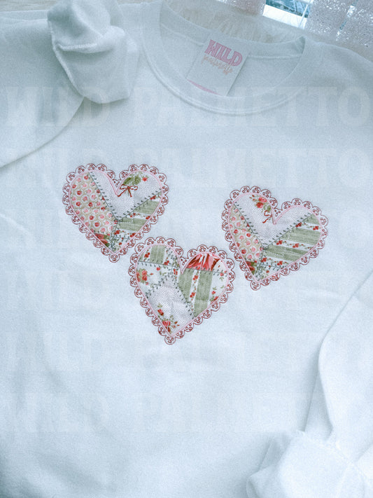 TRIO HEARTS EMBROIDERED SWEATSHIRT