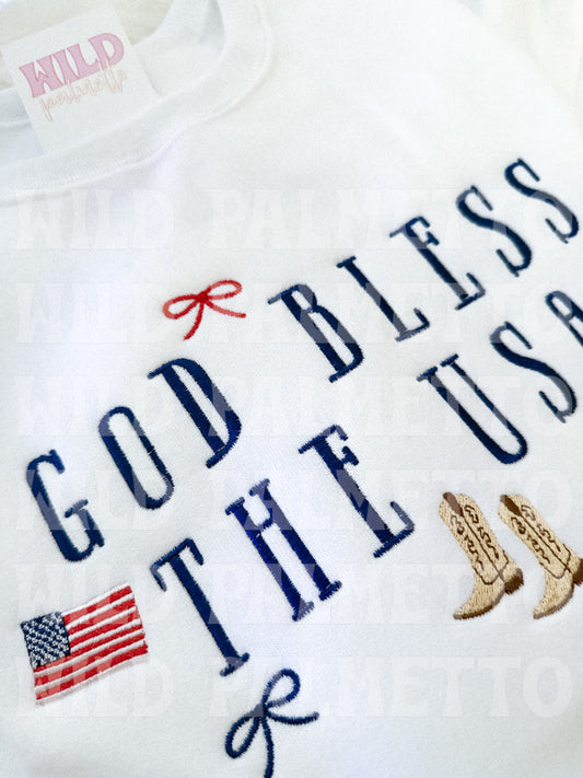 GOD BLESS THE USA EMBROIDERED SWEATSHIRT