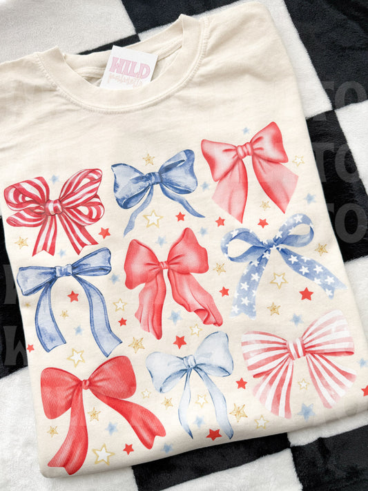 RED, WHITE, BLUE BOWS TEE L | READY TO SHIP
