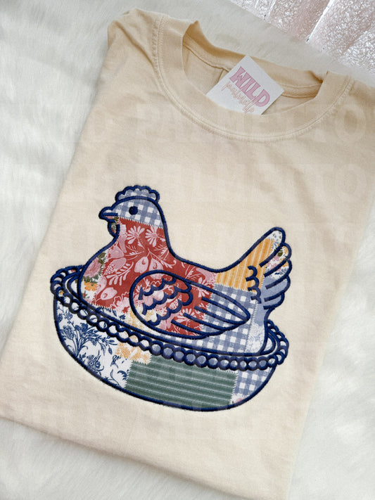 HEN ON NEST EMBROIDERED TEE *CUSTOMIZABLE*