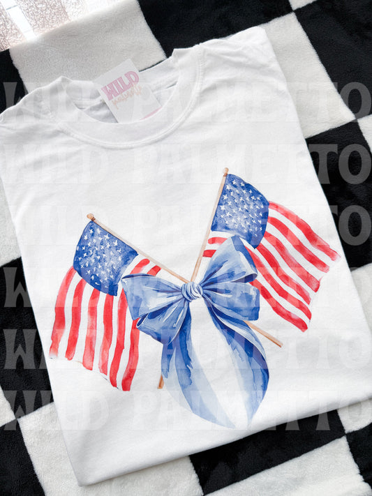 AMERICAN FLAG BOW TEE XL | READY TO SHIP