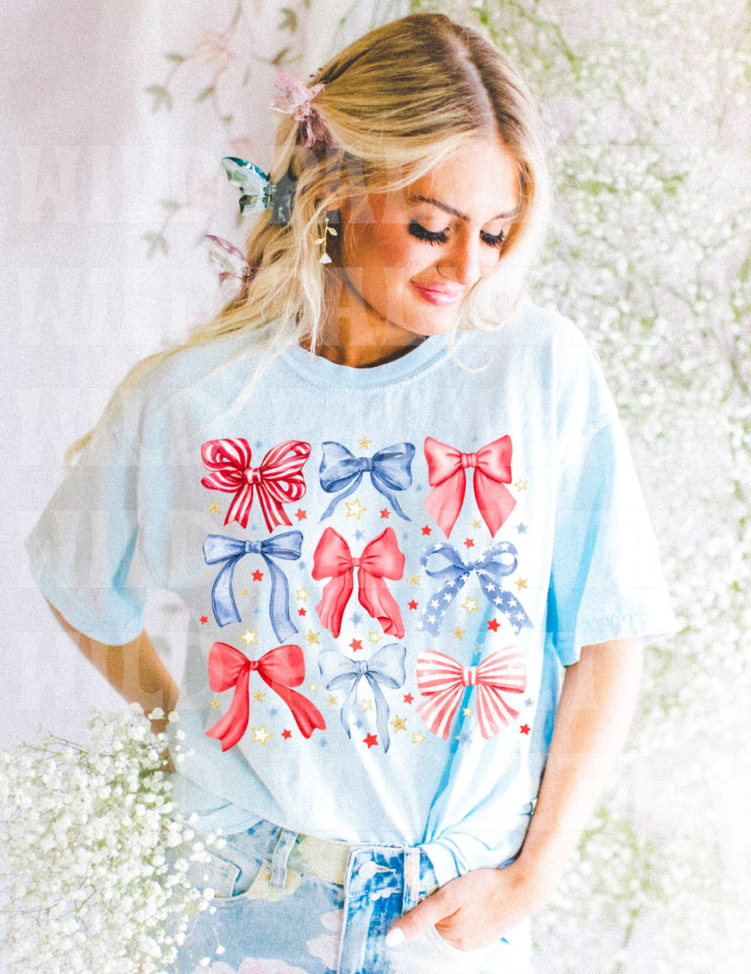 RED, WHITE, BLUE BOWS TEE