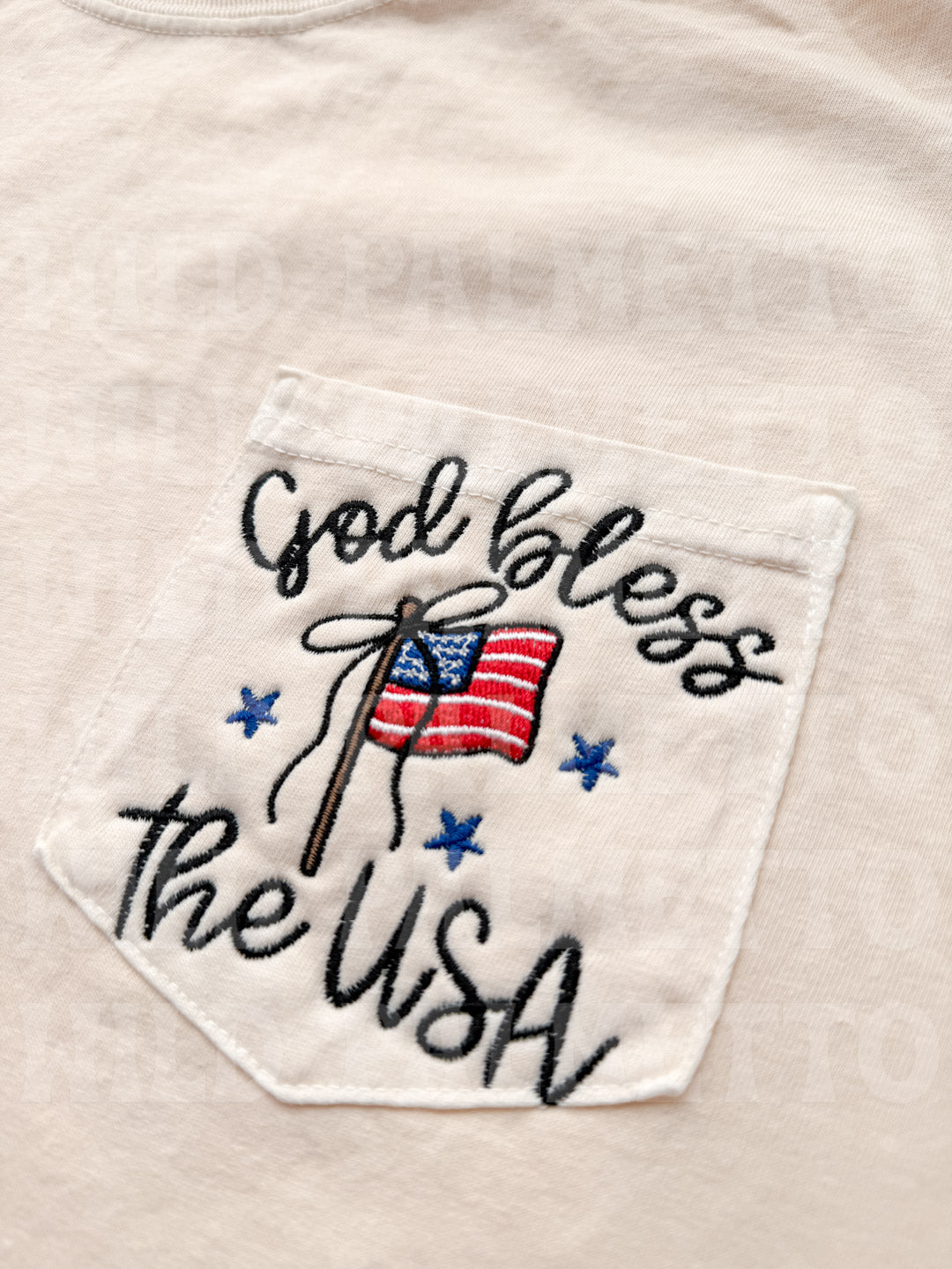 GOD BLESS THE USA EMBROIDERED POCKET TEE