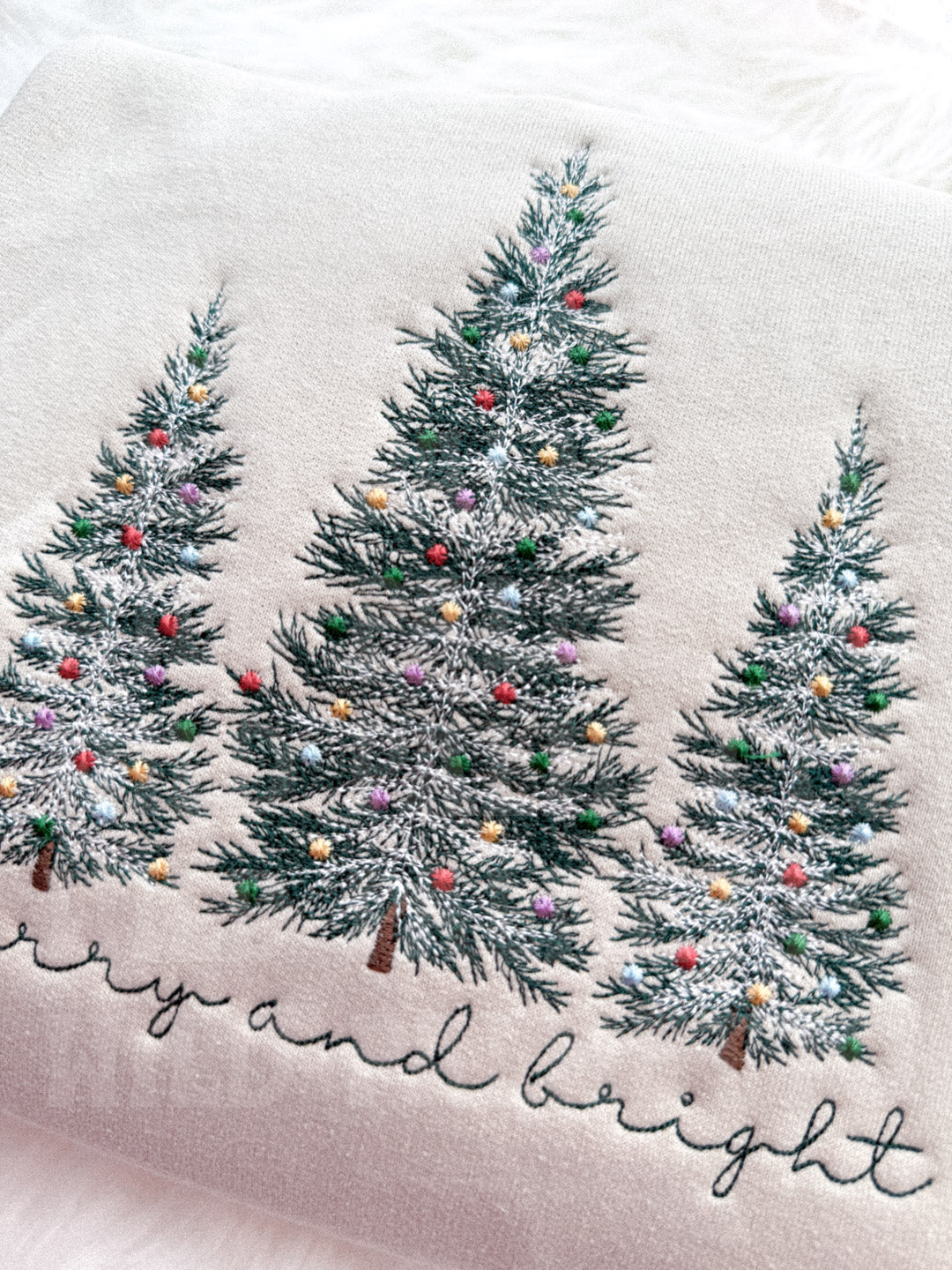 MERRY & BRIGHT CHRISTMAS TREES EMBROIDERED SWEATSHIRT