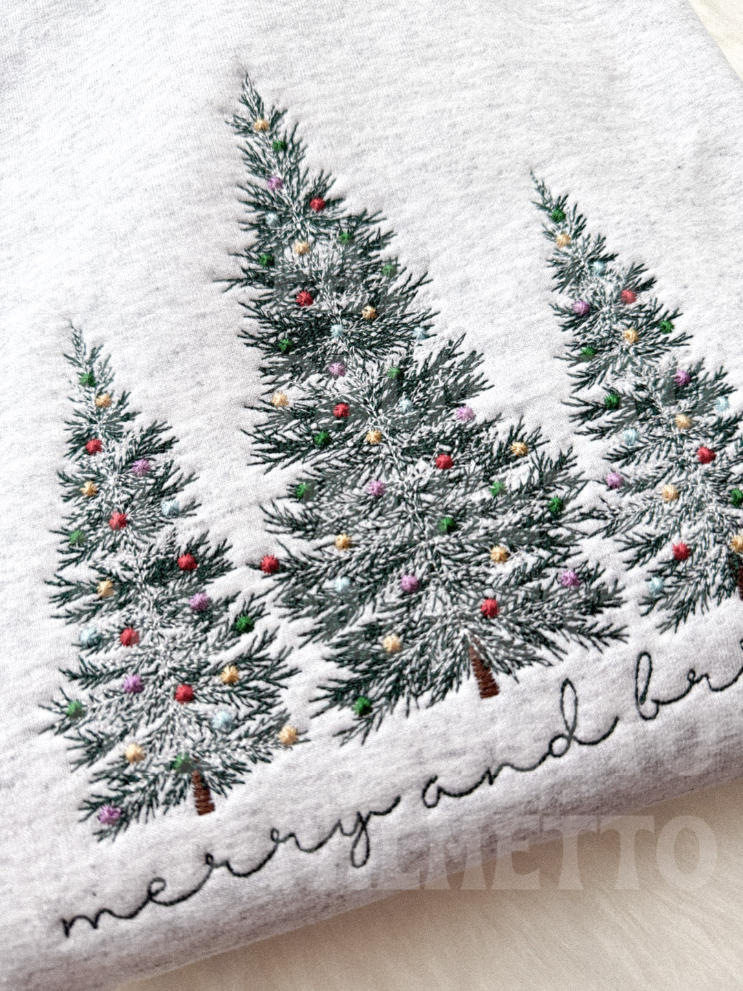MERRY & BRIGHT CHRISTMAS TREES EMBROIDERED SWEATSHIRT