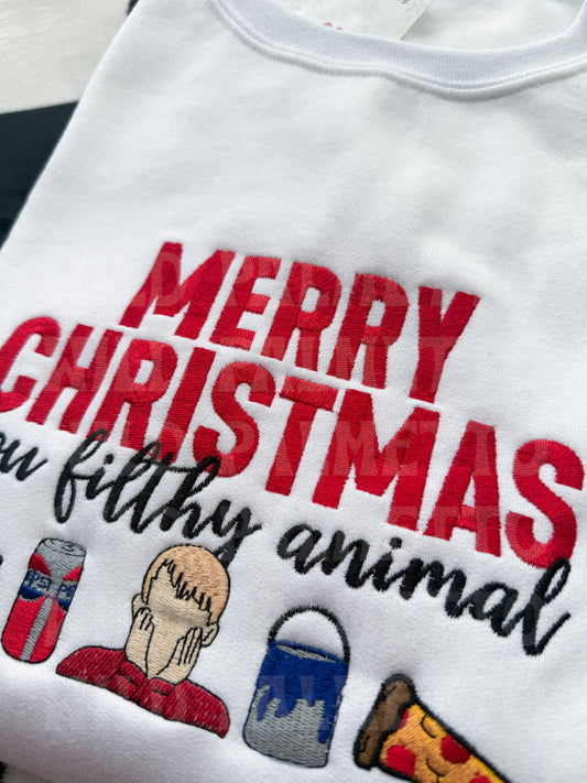 MERRY CHRISTMAS FILTHY ANIMAL EMBROIDERED SWEATSHIRT