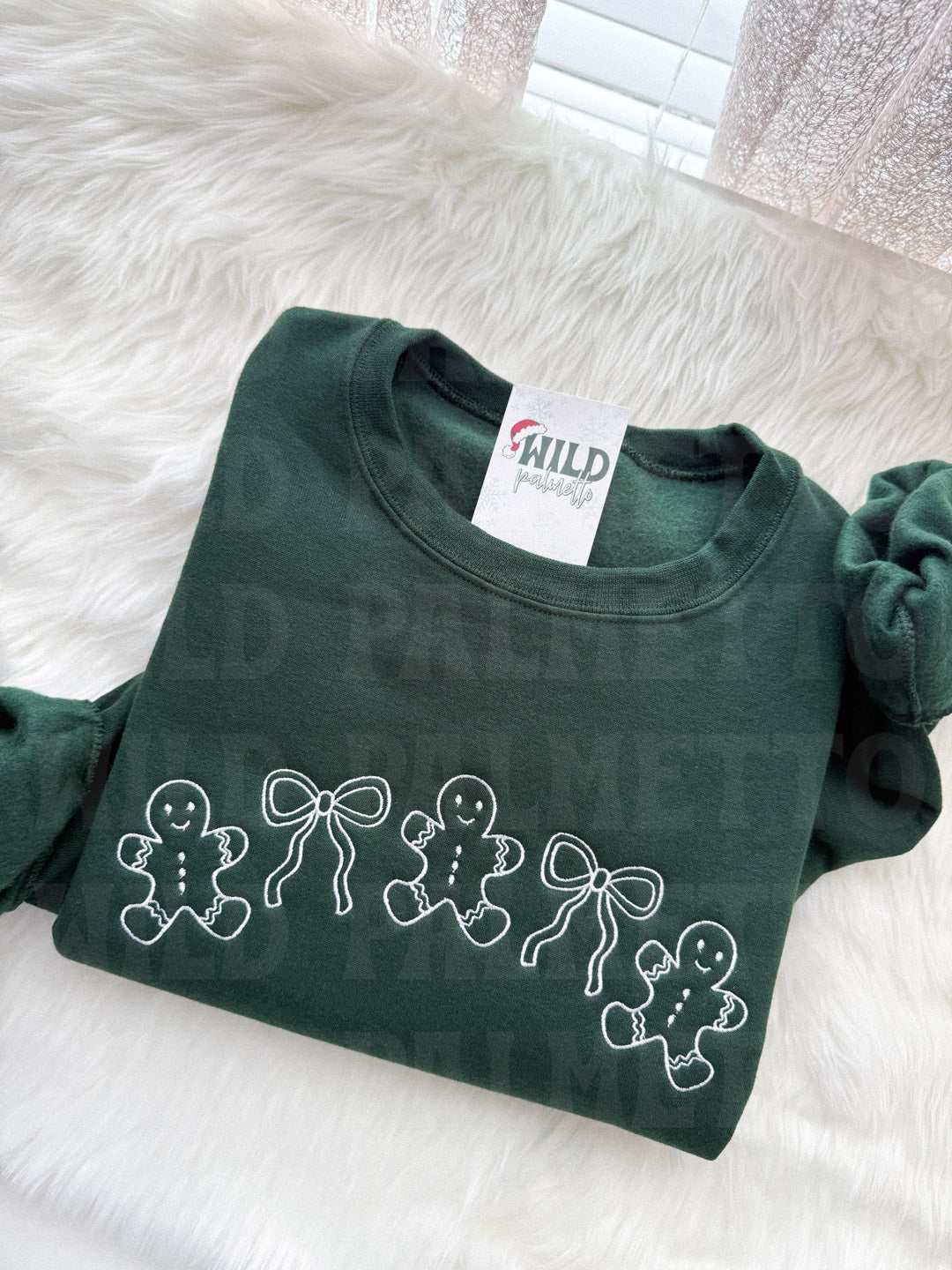 GINGERBREAD & BOWS EMBROIDERED SWEATSHIRT