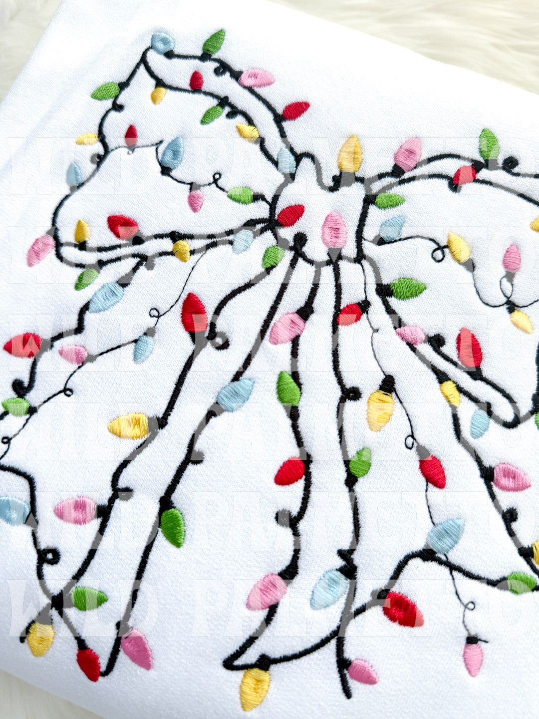 CHRISTMAS LIGHTS BOW EMBROIDERED SWEATSHIRT