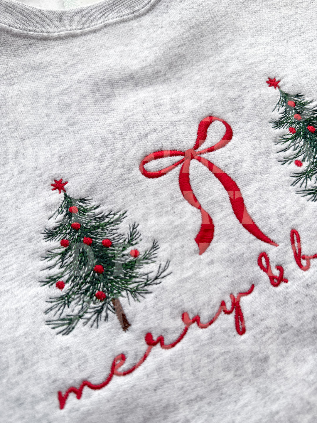 *IMPERFECT SALE* MERRY & BRIGHT BOW/TREES EMBROIDERED SWEATSHIRT XL | READY TO SHIP