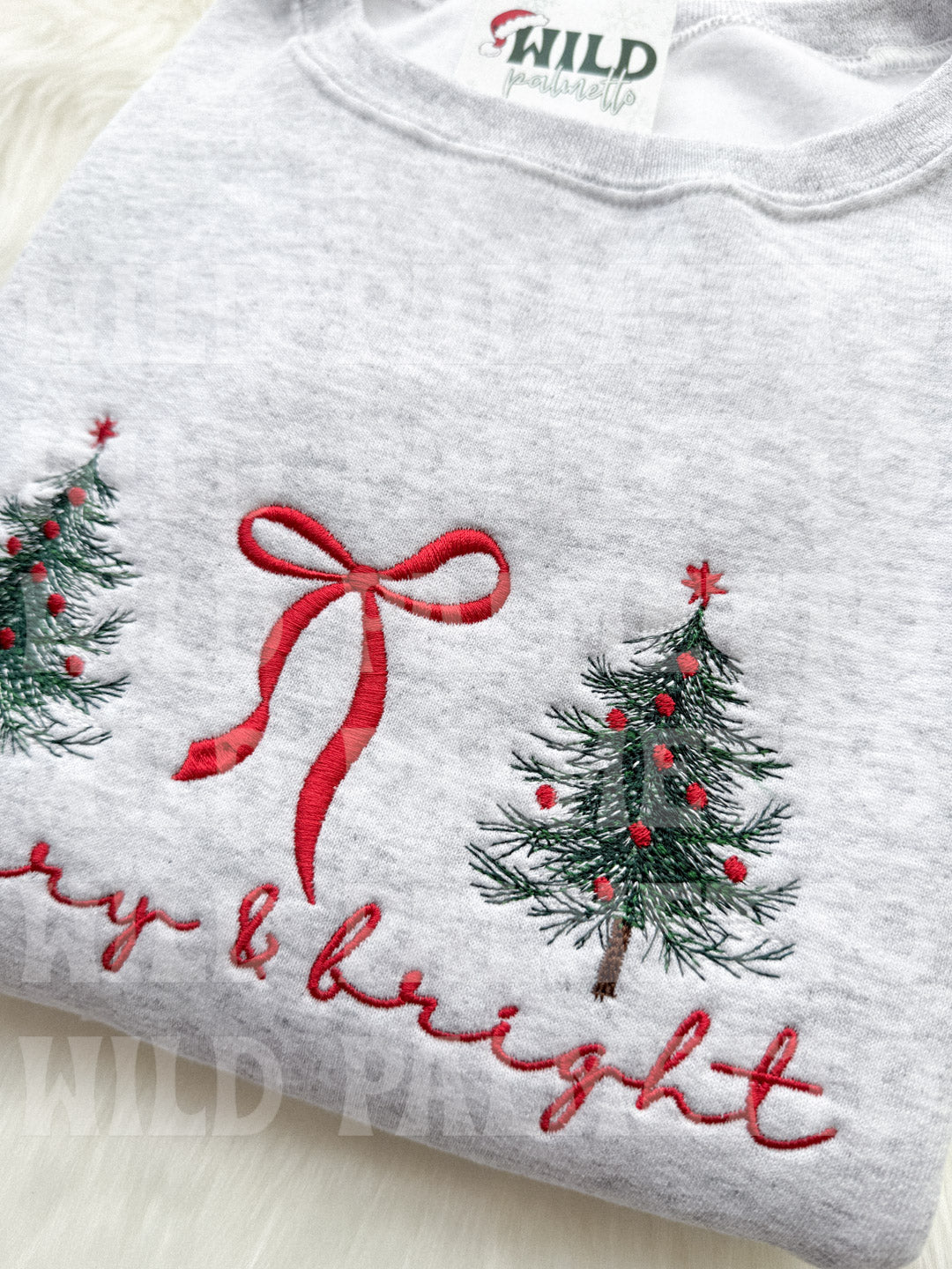 *IMPERFECT SALE* MERRY & BRIGHT BOW/TREES EMBROIDERED SWEATSHIRT XL | READY TO SHIP