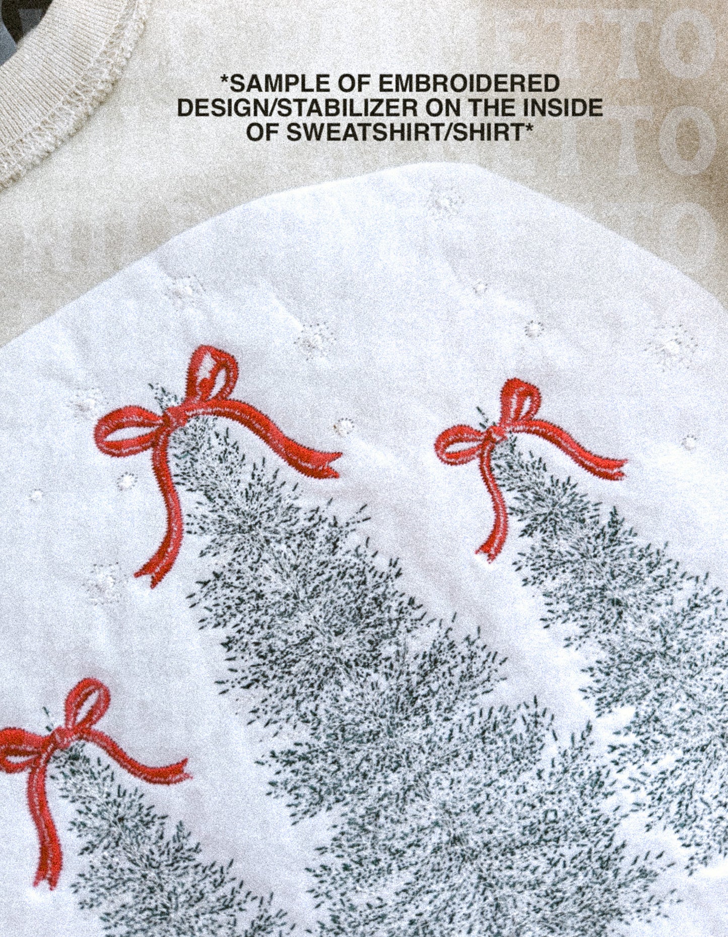 CANDY CANE BOW EMBROIDERED SWEATSHIRT