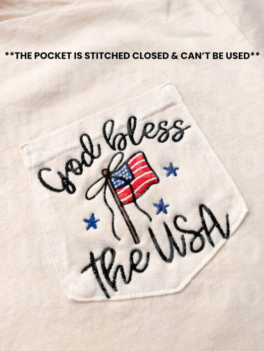 GOD BLESS THE USA EMBROIDERED POCKET TEE
