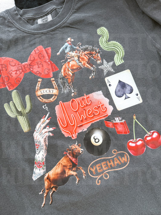 OUT WEST LUCKY WESTERN COLLAGE TEE