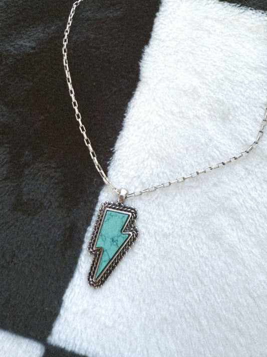 SILVERTONE TURQUOISE BOLT NECKLACE