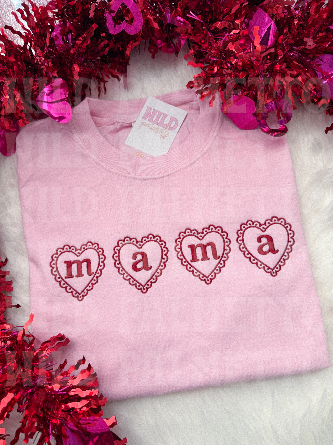 MAMA LACE HEART EMBROIDERED TEE *CUSTOMIZABLE*
