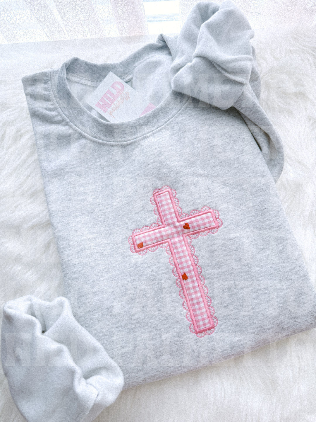 EMBROIDERED SCALLOPED CROSS SWEATSHIRT *CUSTOMIZABLE*