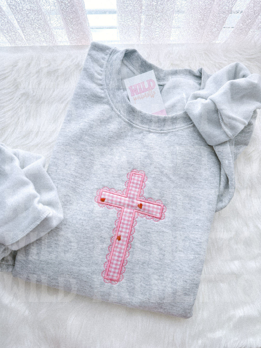 EMBROIDERED SCALLOPED CROSS SWEATSHIRT *CUSTOMIZABLE*