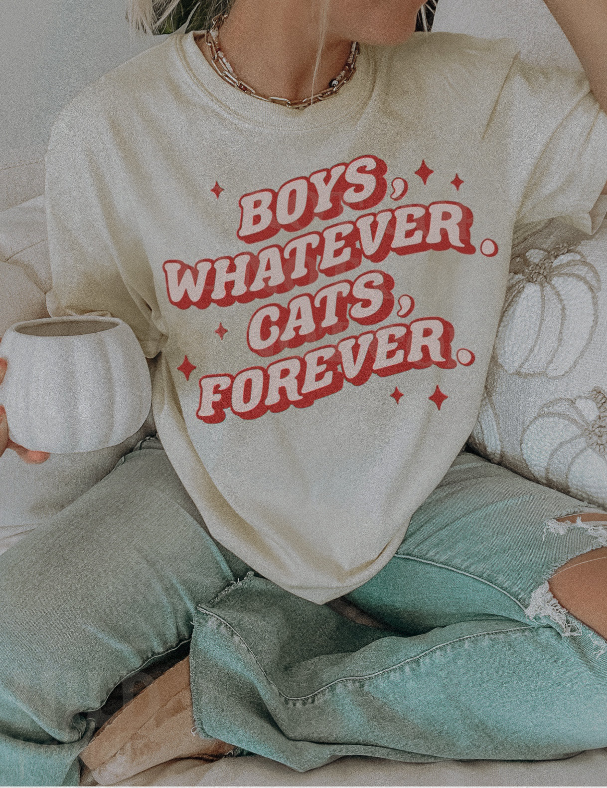 BOYS WHATEVER, CATS FOREVER TEE