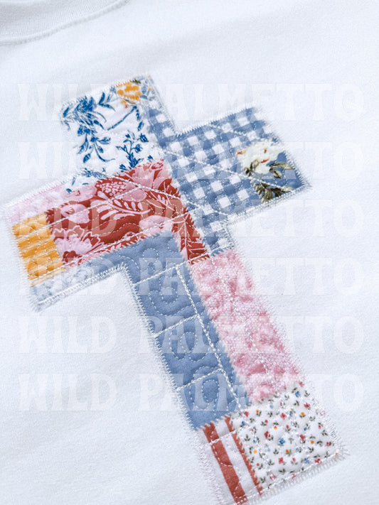 PATCHWORK CROSS EMBROIDERED SWEATSHIRT