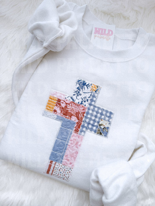PATCHWORK CROSS EMBROIDERED SWEATSHIRT