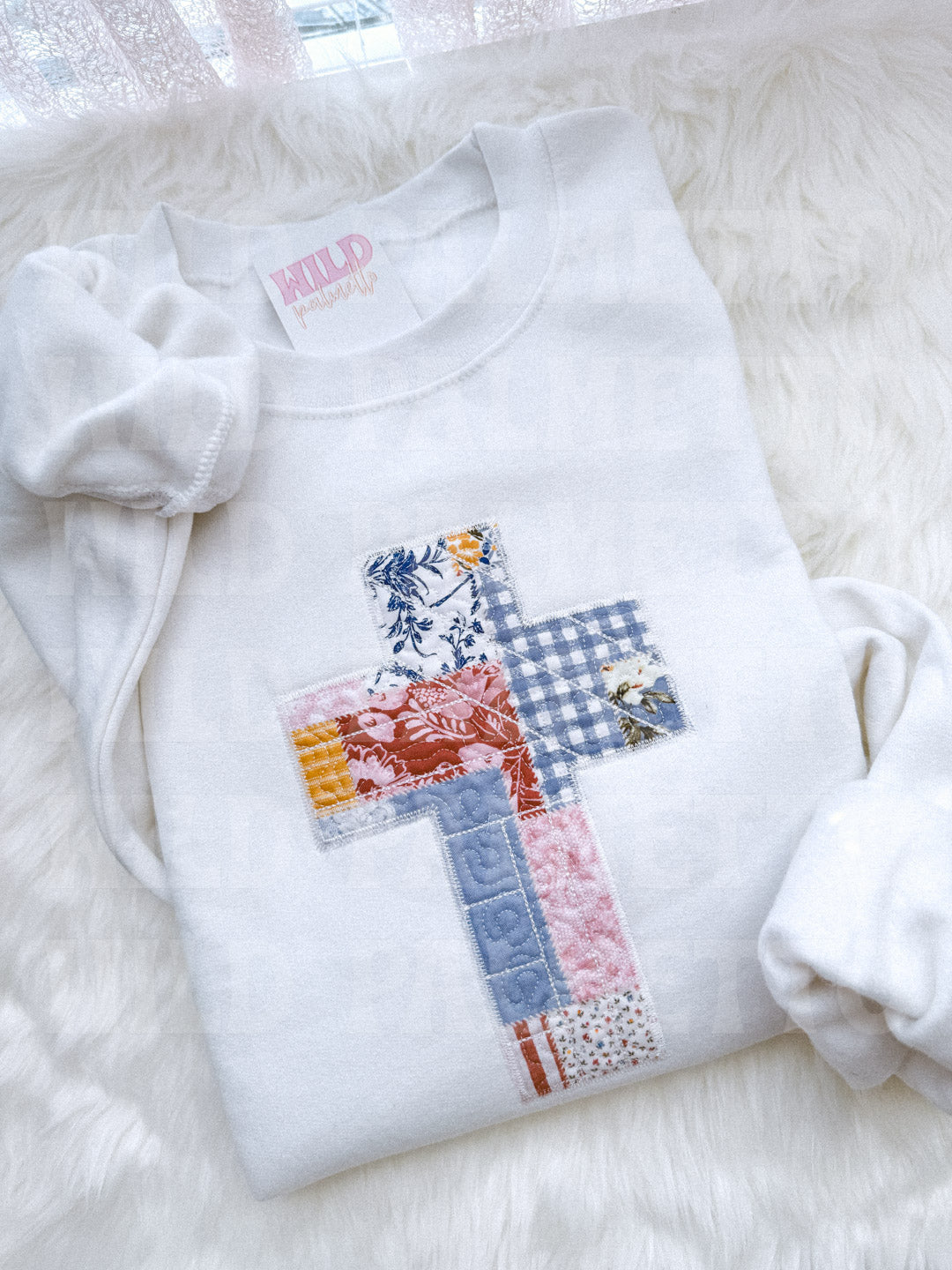 PATCHWORK CROSS EMBROIDERED SWEATSHIRT