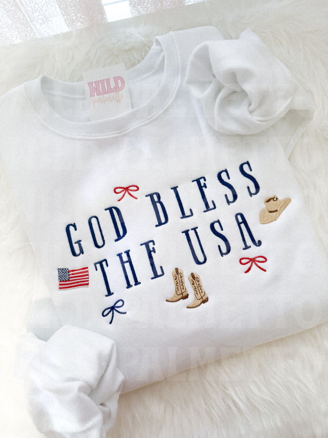 GOD BLESS THE USA EMBROIDERED SWEATSHIRT