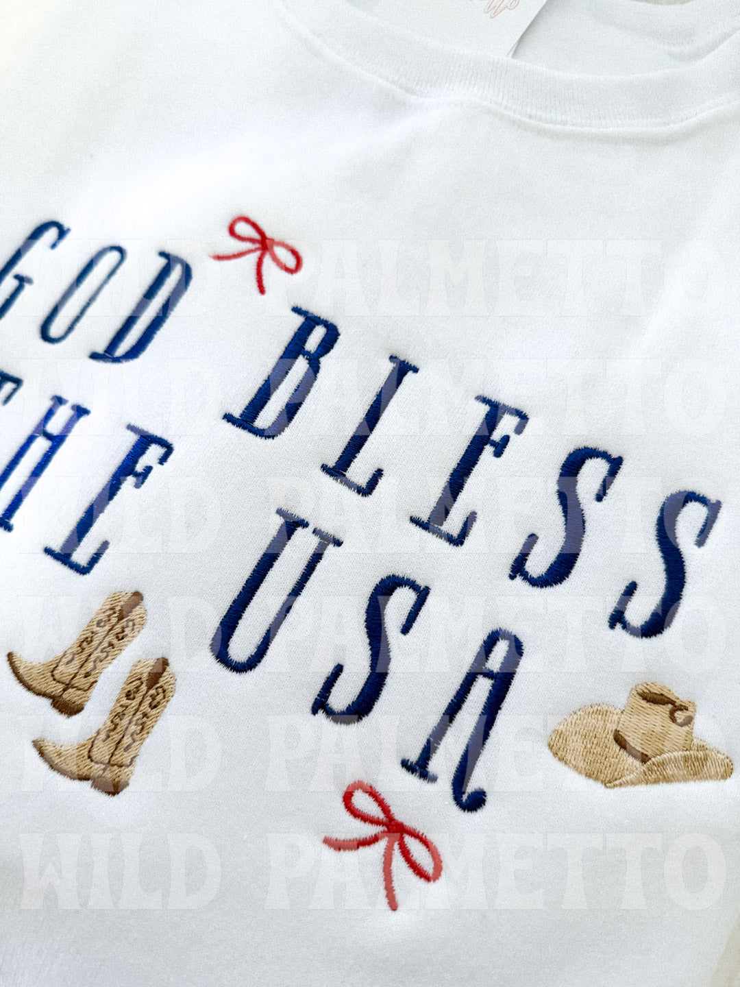 GOD BLESS THE USA EMBROIDERED SWEATSHIRT
