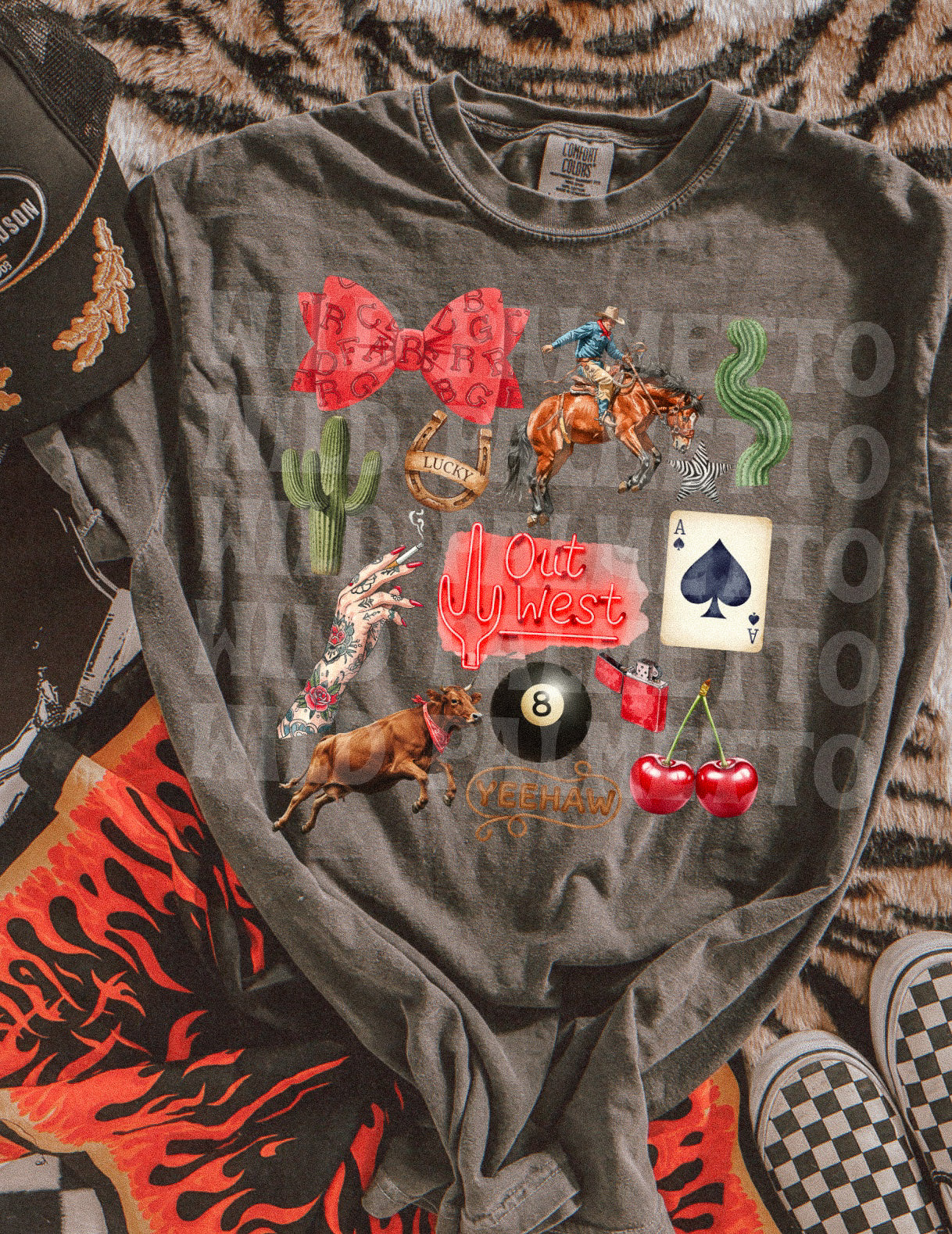 OUT WEST LUCKY WESTERN COLLAGE TEE