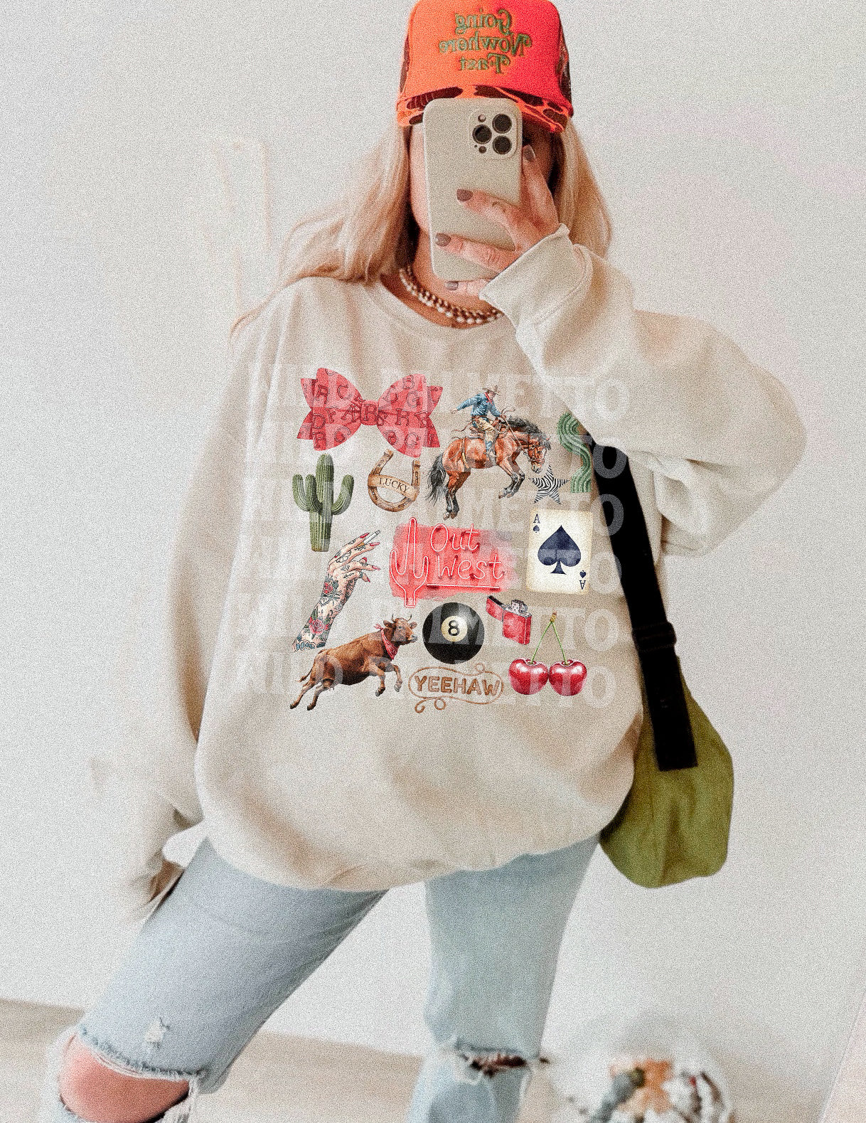 OUT WEST LUCKY WESTERN COLLAGE SWEATSHIRT