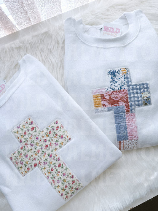 PATCHWORK CROSS EMBROIDERED SWEATSHIRT *CUSTOMIZABLE*