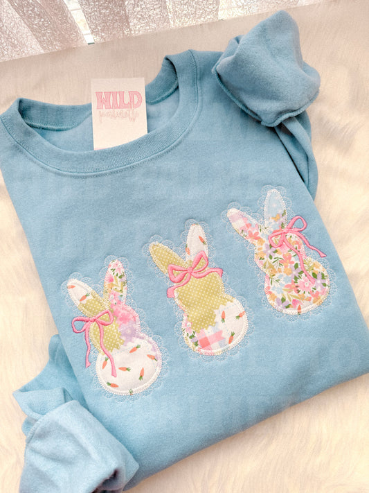 EASTER BUNNY TRIO EMBROIDERED SWEATSHIRT *CUSTOMIZABLE*