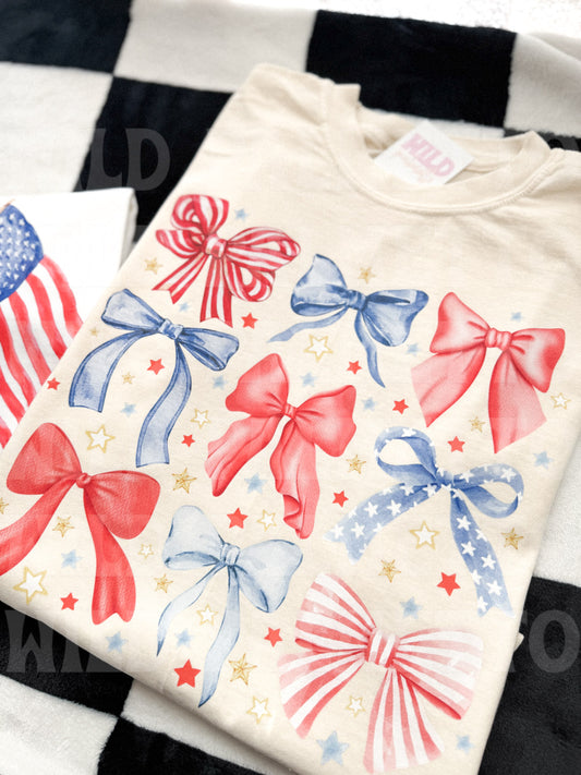 RED, WHITE, BLUE BOWS TEE