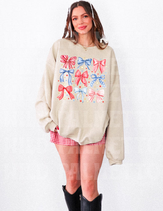 RED, WHITE, BLUE BOWS SWEATSHIRT