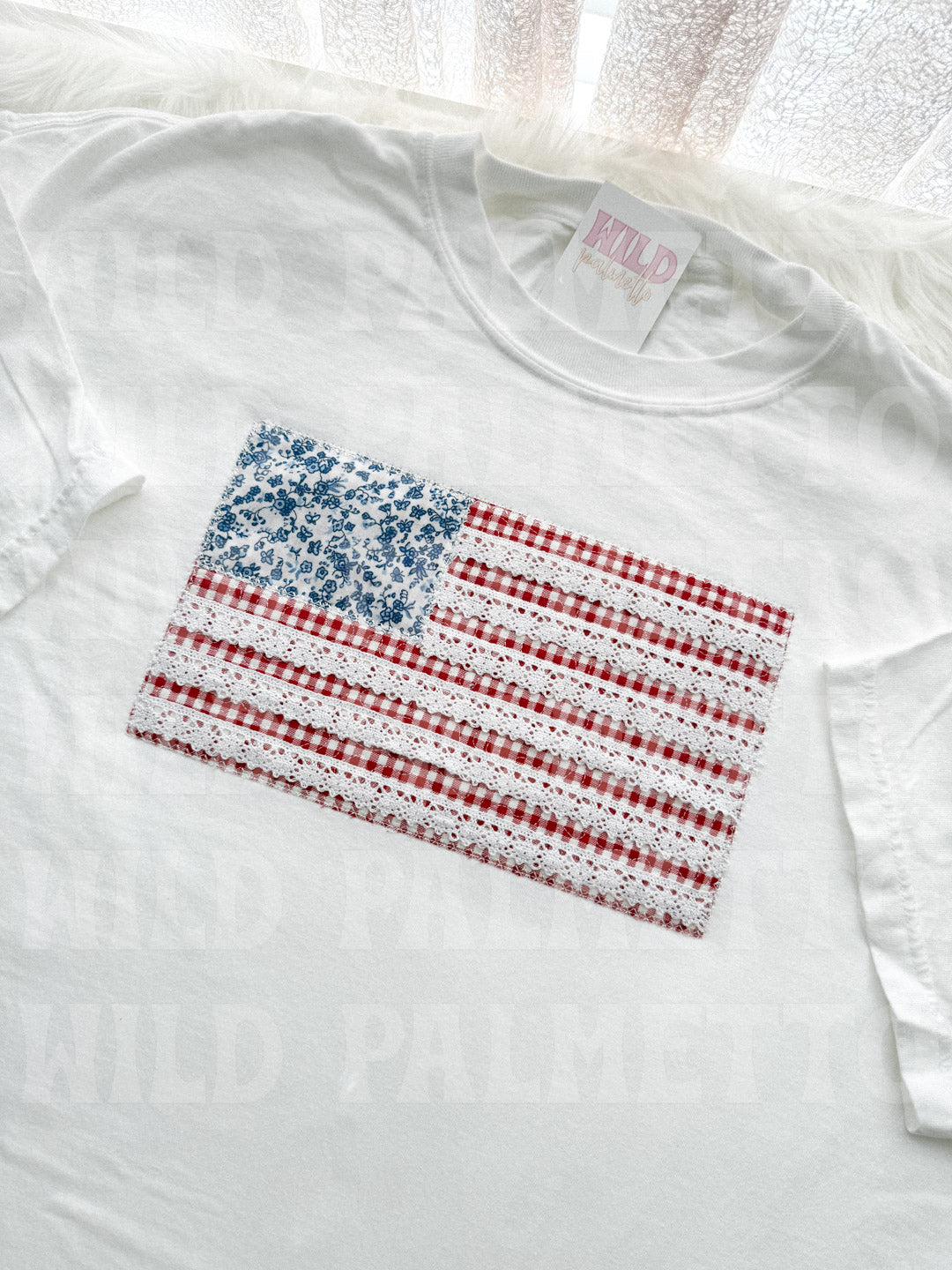 AMERICAN FLAG WITH LACE EMBROIDERED TEE