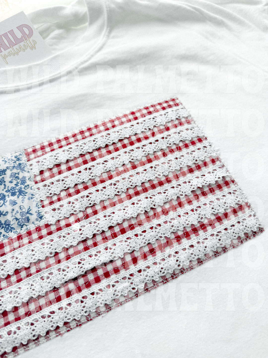 AMERICAN FLAG WITH LACE EMBROIDERED TEE