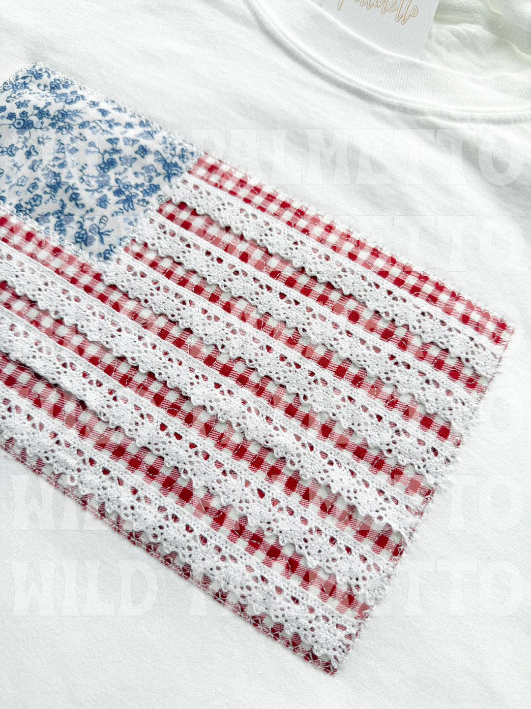 AMERICAN FLAG WITH LACE EMBROIDERED TEE