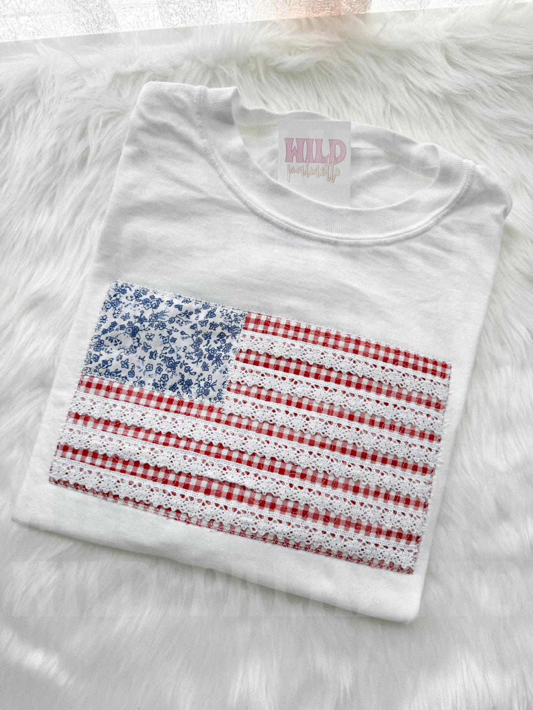 AMERICAN FLAG WITH LACE EMBROIDERED TEE