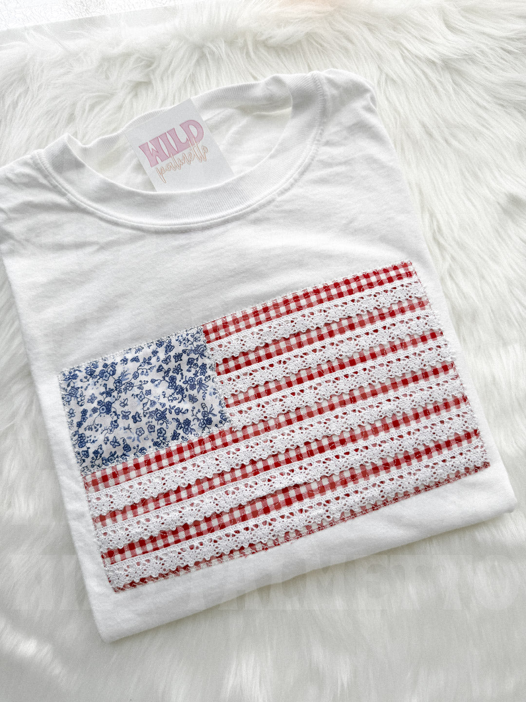 AMERICAN FLAG WITH LACE EMBROIDERED TEE