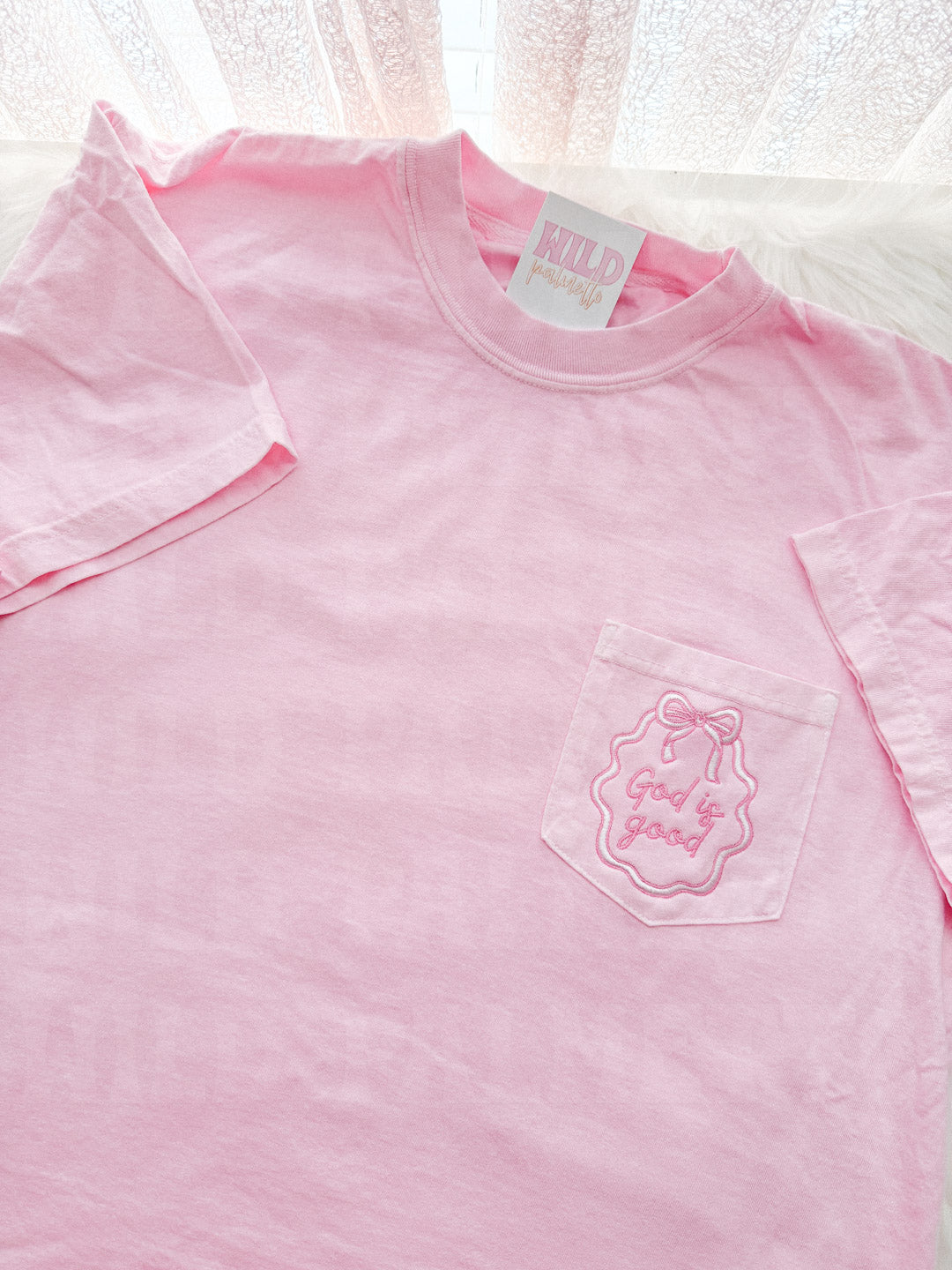 GOD IS GOOD EMBROIDERED POCKET TEE *CUSTOMIZABLE*