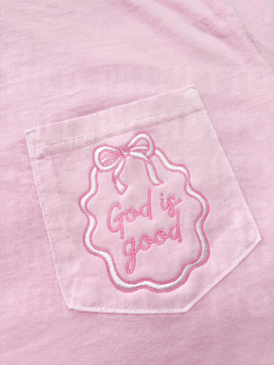 GOD IS GOOD EMBROIDERED POCKET TEE *CUSTOMIZABLE*