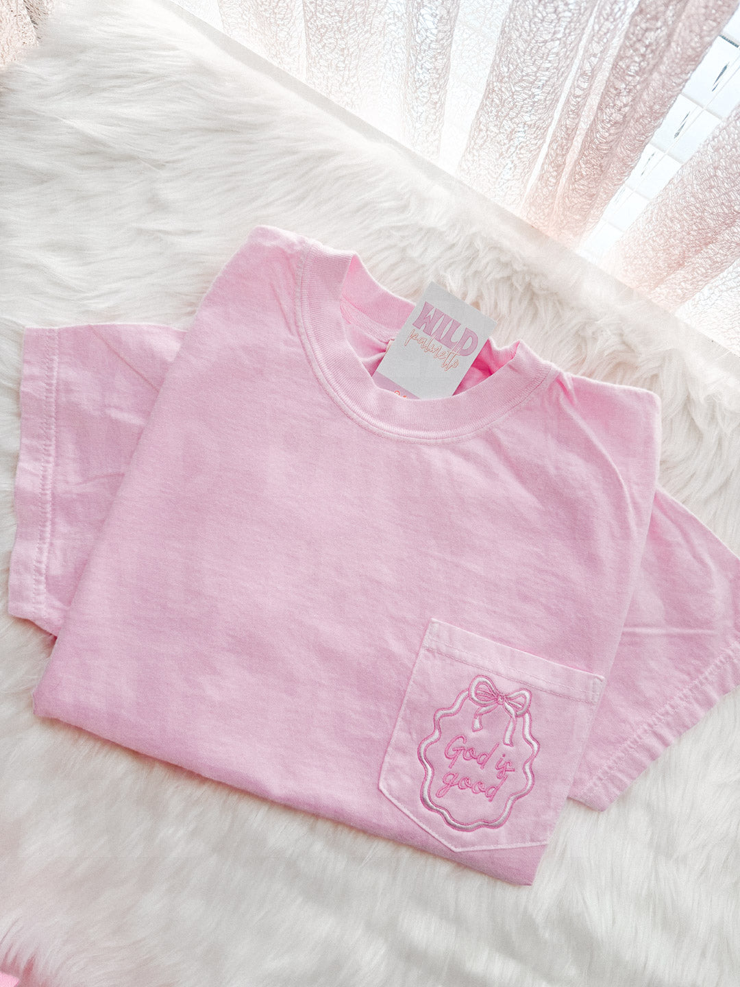 GOD IS GOOD EMBROIDERED POCKET TEE *CUSTOMIZABLE*