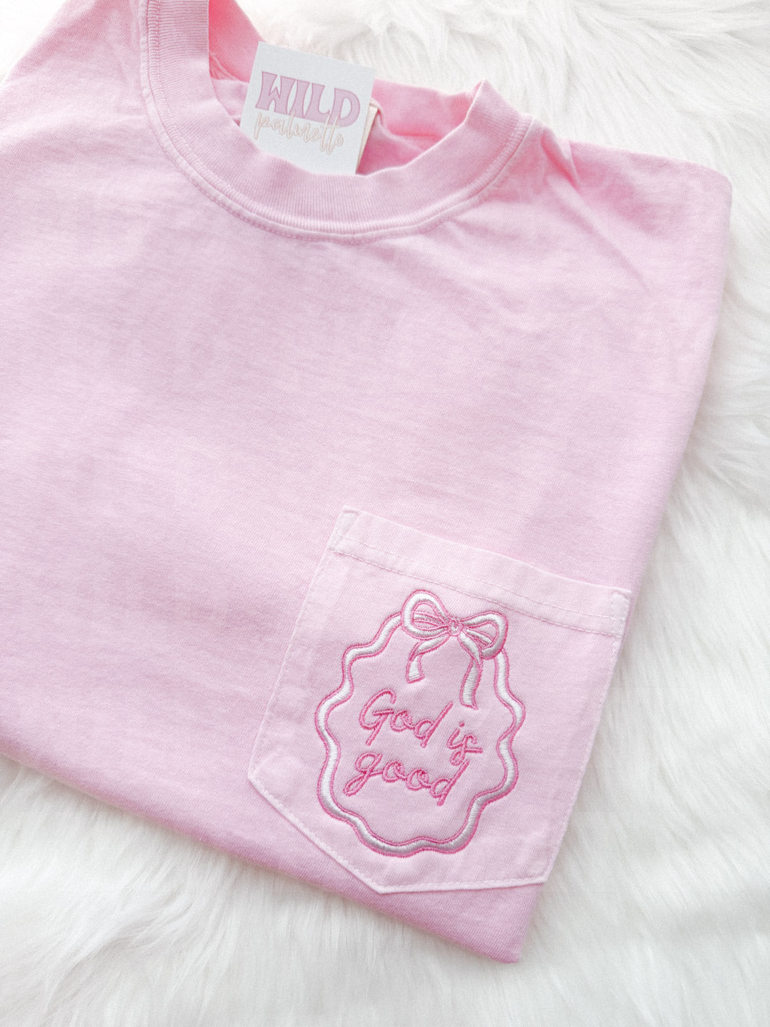 GOD IS GOOD EMBROIDERED POCKET TEE *CUSTOMIZABLE*