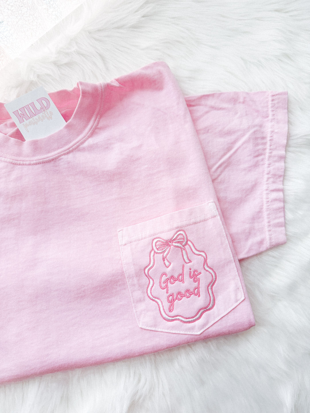 GOD IS GOOD EMBROIDERED POCKET TEE *CUSTOMIZABLE*