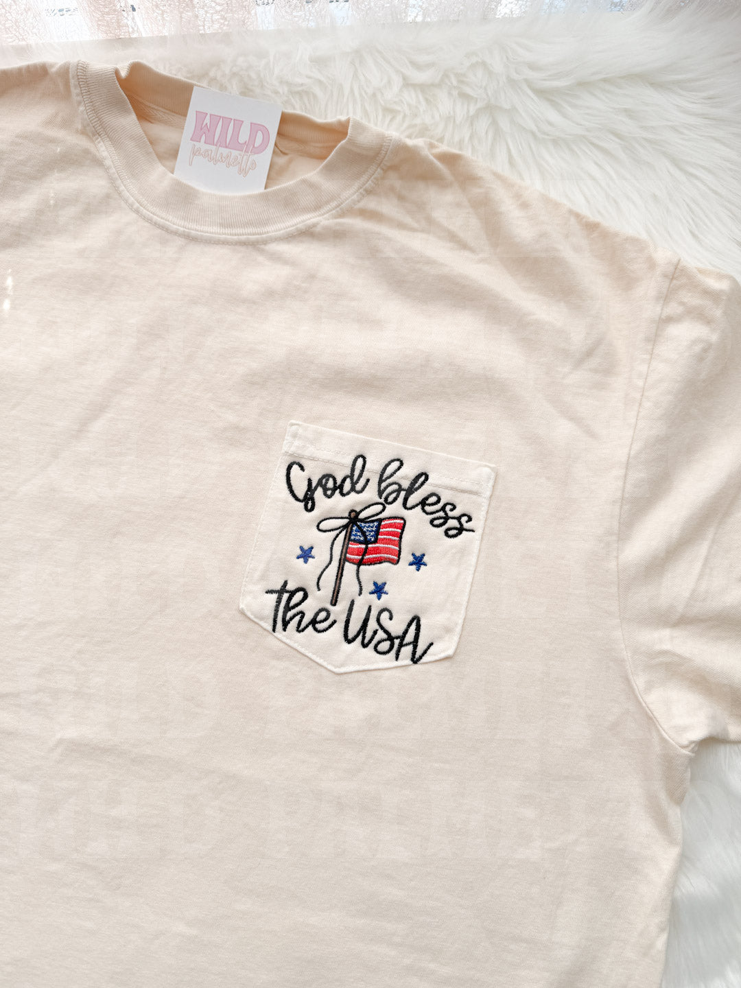 GOD BLESS THE USA EMBROIDERED POCKET TEE