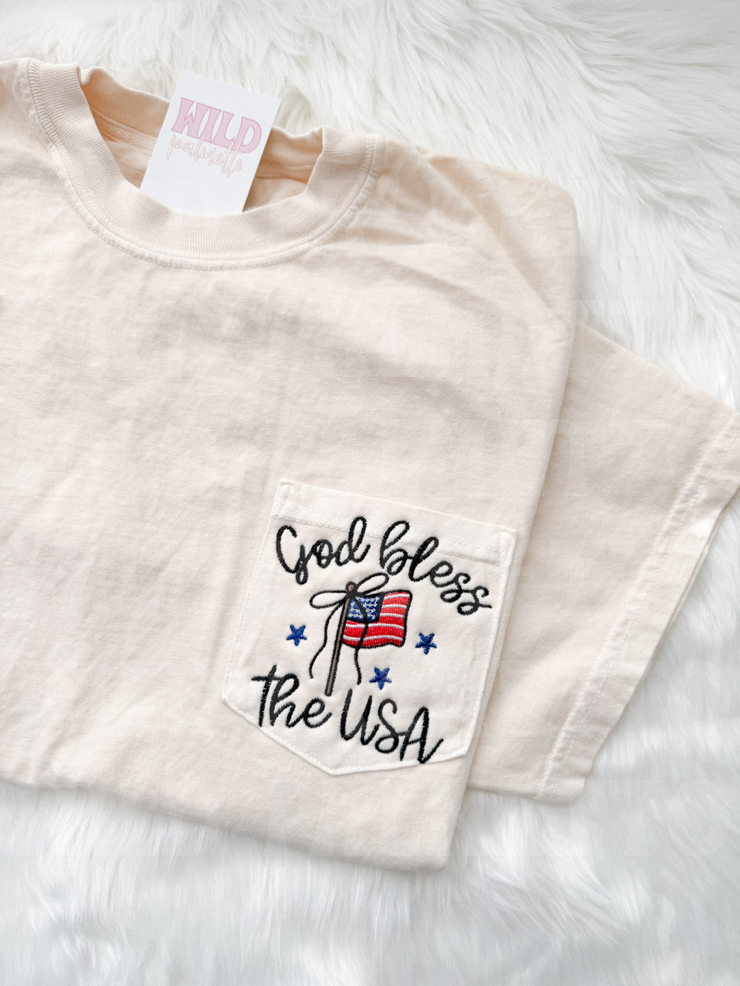 GOD BLESS THE USA EMBROIDERED POCKET TEE