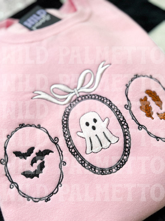 *SAMPLE SALE* SPOOKY FRAME TRIO EMBROIDERED SWEATSHIRT L | READY TO SHIP