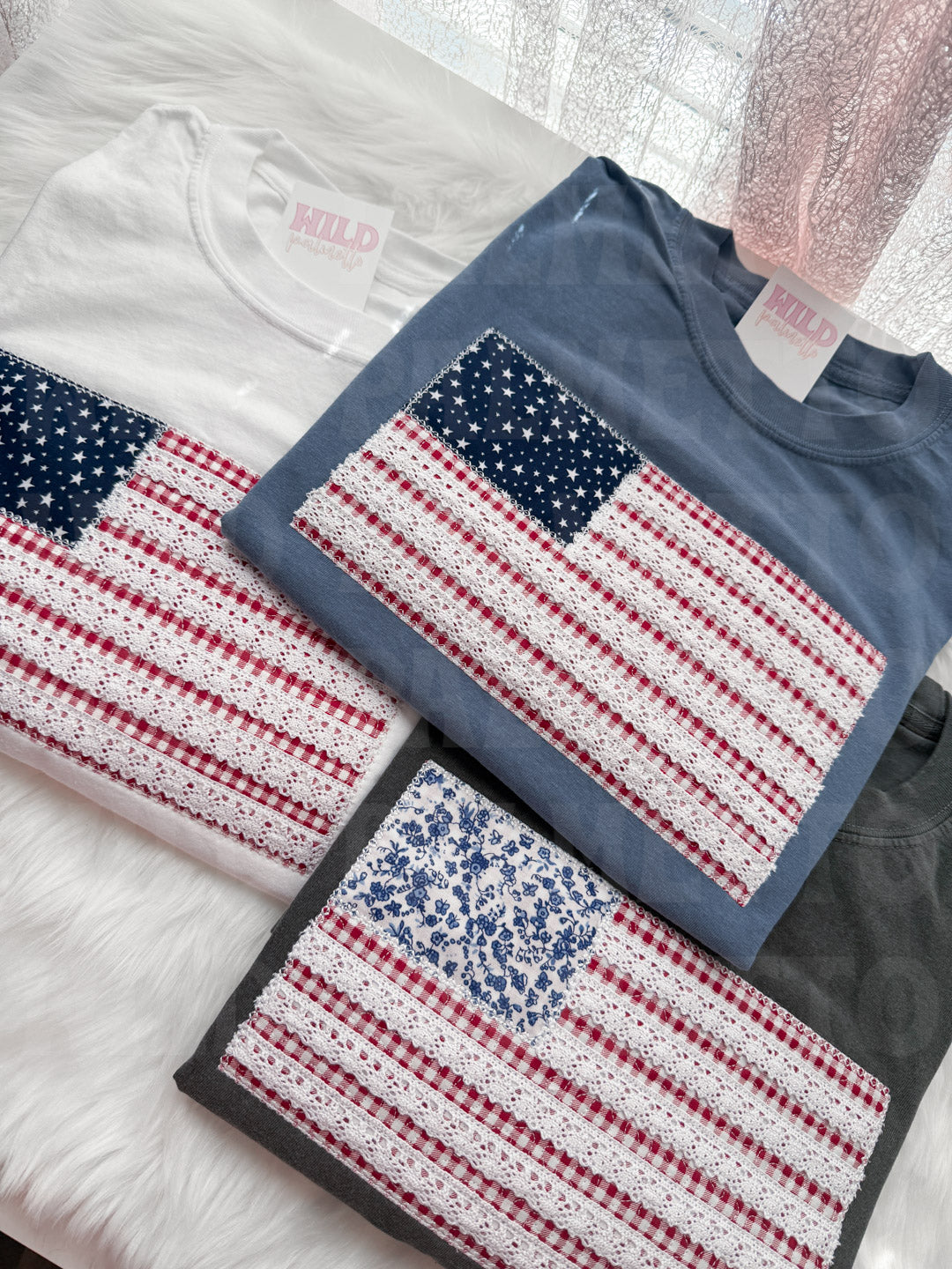 AMERICAN FLAG WITH LACE EMBROIDERED TEE