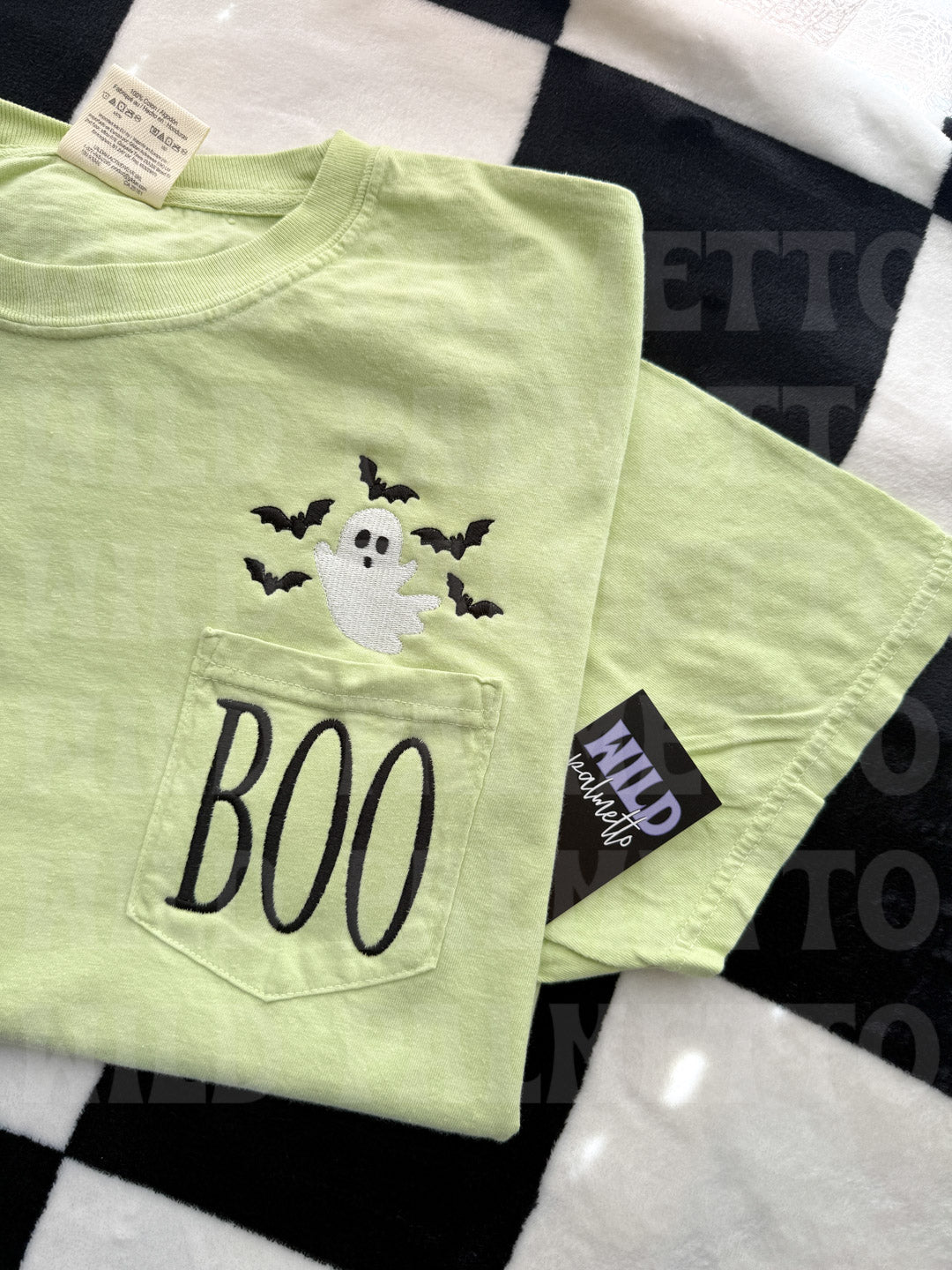 BOO GHOST + BATS EMBROIDERED POCKET TEE